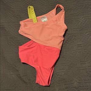 Pink and Coral Asymmetrical Swimsuit